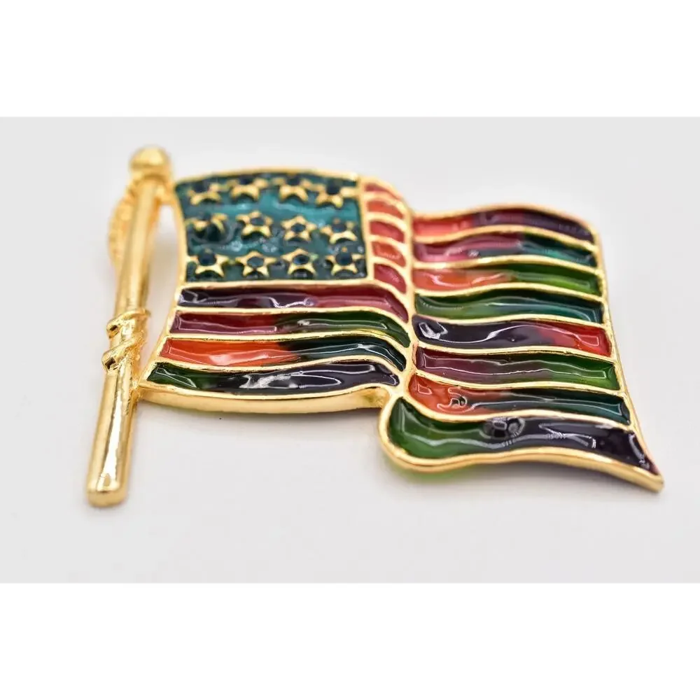 Pride Month Rainbow American Flag Brooch Multicolor Enamel Gold Pin Chunky BinBI